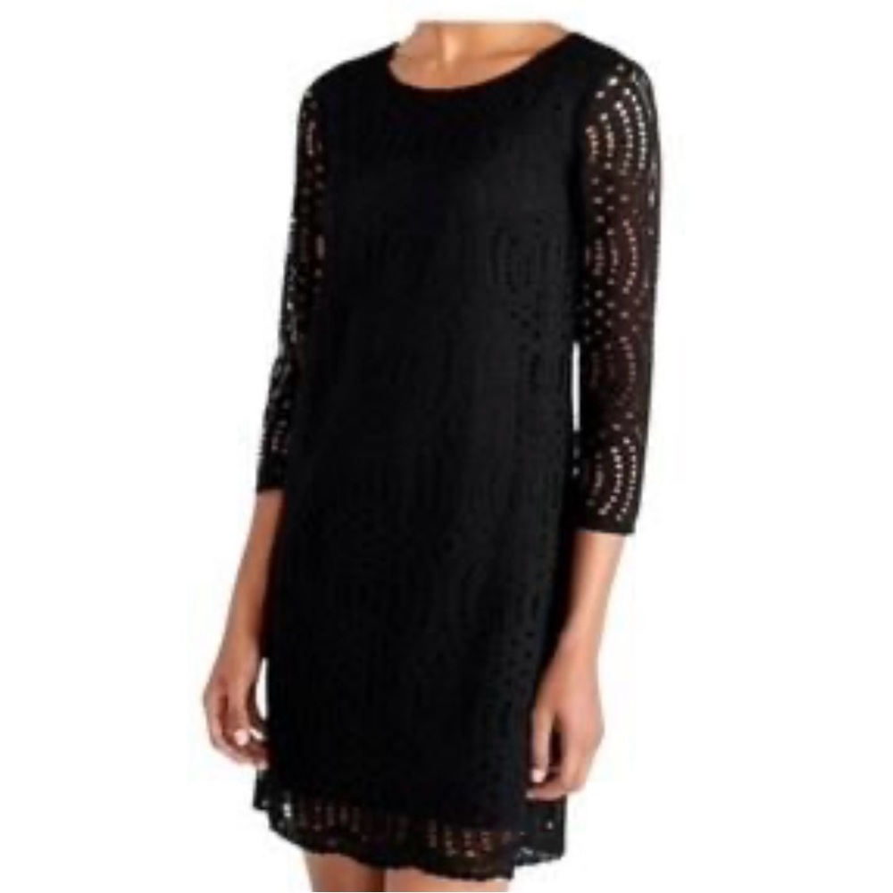 Jcrew black 3/4 length sleeve lace shift dress, size 12
